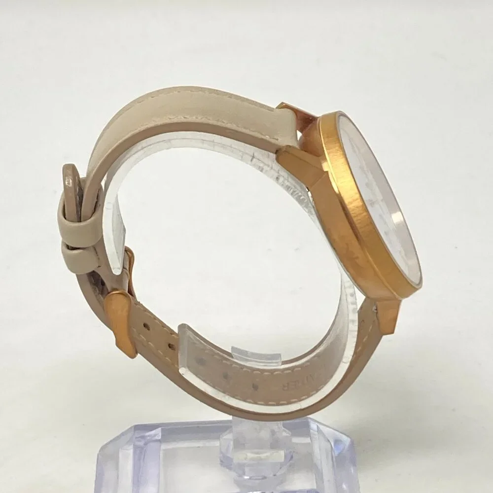 MVMT Nova Luna Women Watch 37mm Rose Gold Tone Dual Time Day Leather New Battery